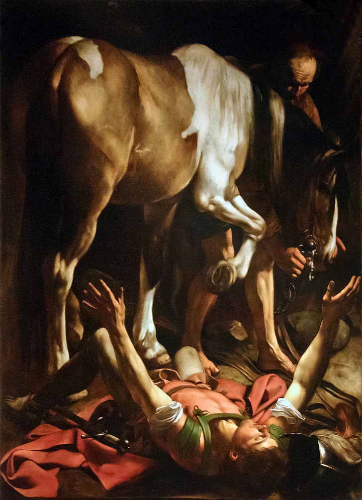 målning, Caravaggio, konvertering av st paul, vägen till Damaskus, kyrkan, Rom, Santa maria del popolo