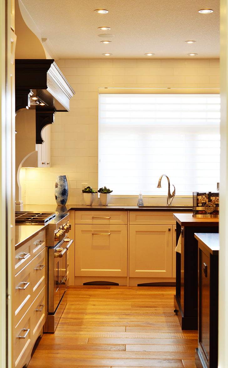 kitchen, counter, stove, oven, interior, home, modern
