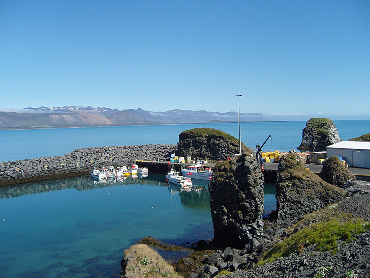 Islàndia, embarcacions, l'aigua, Llac, blau, costa oest, idíl·lic