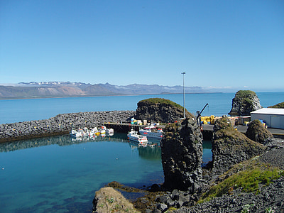 Island, člny, vody, jazero, modrá, Západné pobrežie, idylické