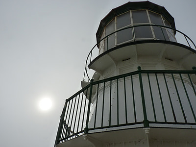 Faro, California, nublado, hacia arriba, lente de Fresnel, cielo, sol