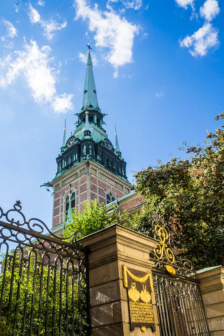 Sztokholm, wieża kościoła, Szwecja, Architektura, Miasto, Skandynawia, budynek