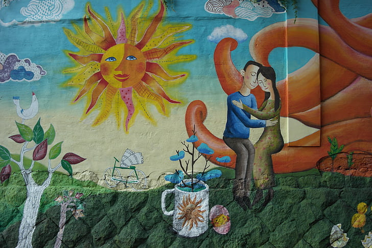 freska, korejiešu murals, daehakro, freska ciems, Seoul, iela, Dienvidkoreja bildes