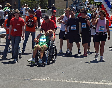 maratón, závod, bežec, vyčerpané, invalidný vozík, dokončiť, San francisco