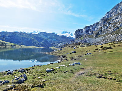 Covadonga, jezero, món, Španjolska, Asturija, picos, priroda