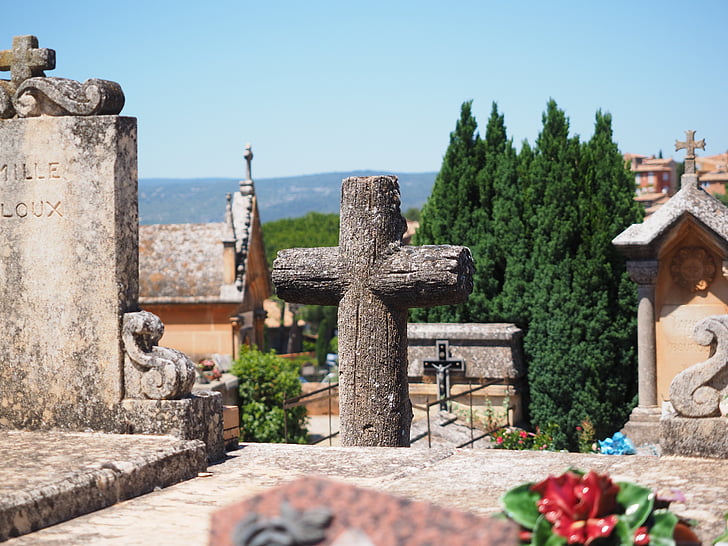 kors, stein kryss, kirkegården, gravene, Gravsteinen, gamle kirkegård, Roussillon