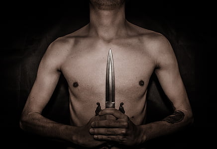 pugnale, coltello, scuro, rituale, sacrificio, artistico, persone