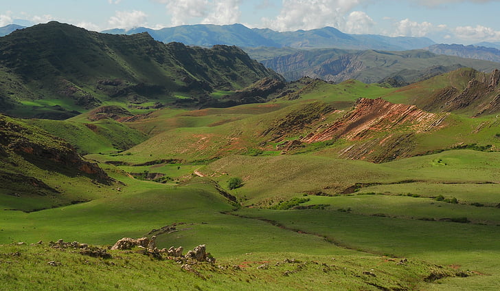 andean landscape, green, mountain, valley, grass, field, peak