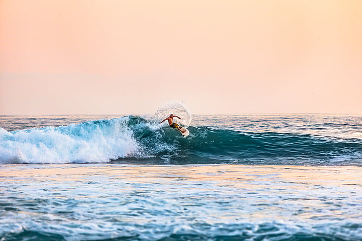 Foto, čovjek, jahanje, daska za surfanje, preko dana, oceana, vode