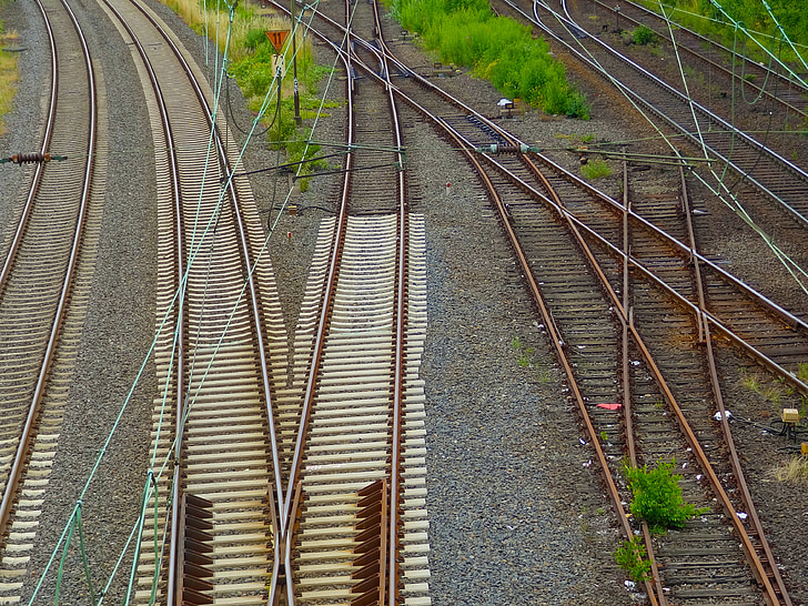 railway tracks, railway rails, gleise, yield, stop signal, signs, seemed