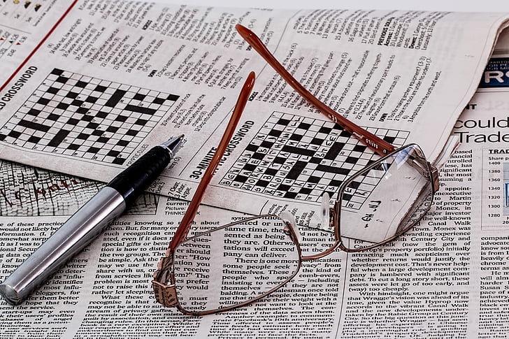 Kreuzworträtsel, Brillen, Brillen, Zeitung, Stift, Puzzle