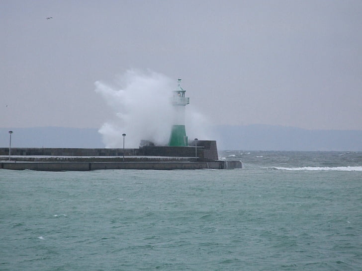 Lighthouse, framåt, våg, svälla, dramatiska, drama, Pier
