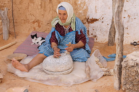 Tunisien, kvinna, äldre, gamla, personer, ålder, kvinna