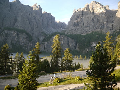 tåke, morgen, Dolomittene, Sella gruppe, humør, alpint, Syd-Tirol