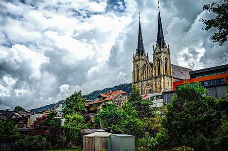 kyrkan, Österrike, St johann, moln, destination, Alperna, landskap