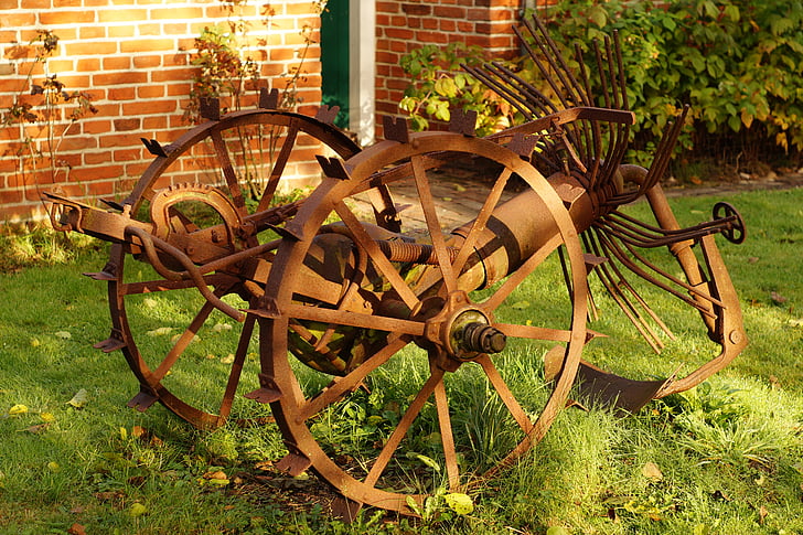 potato harvester, agriculture, device, rusted, antique, old, lighting