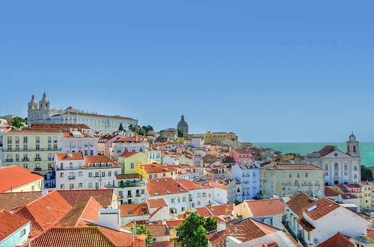 ciutat, cases, Lisboa, Portugal, petit poble, poble