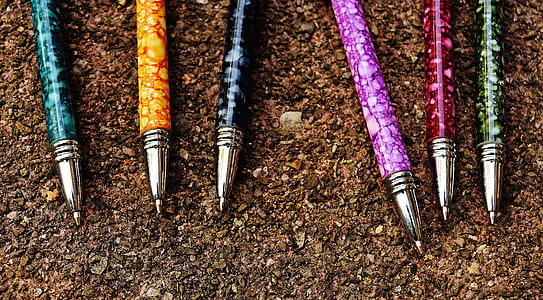 ปากกา, ใช้ในการเขียน, ปล่อยให้, สำนักงาน, มีสีสัน, สี, อุปกรณ์สำนักงาน