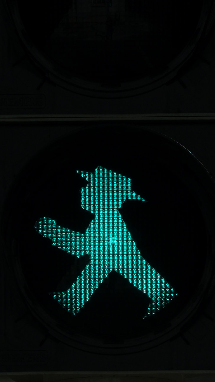malý zelený, semafory, footbridge, prenosový signál, Zelená, muži, svetelný signál