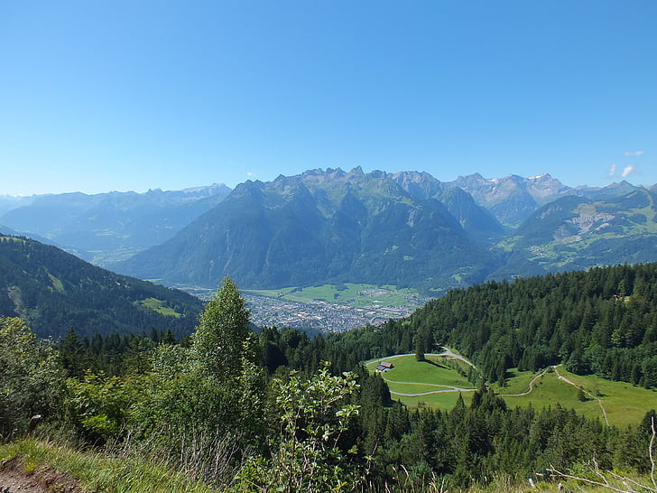alpí, Àustria, Mostra el, paisatge, muntanyes, verd, poble