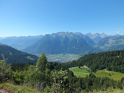 Alpina, Áustria, programa, paisagem, montanhas, verde, vila