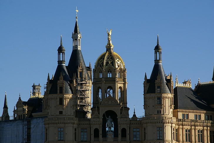 Schwerin, Castelo, Alemanha, cúpula, cúpula, telhados, Torres