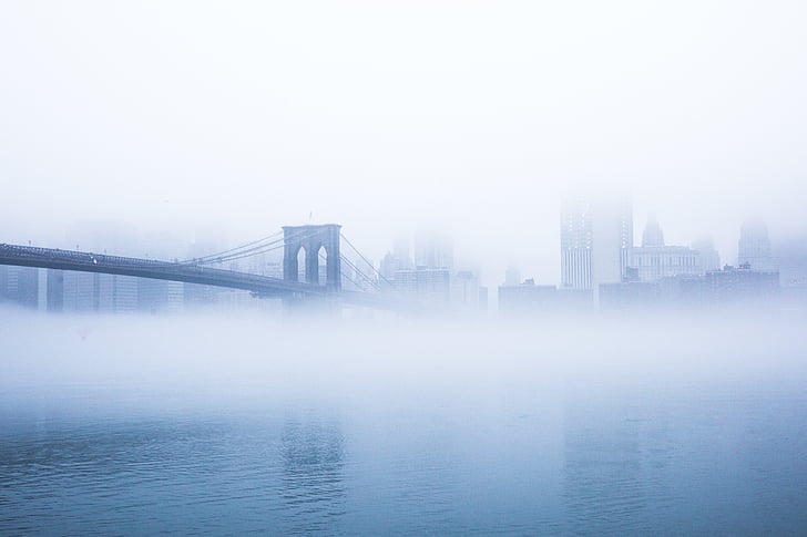 golden, gate, bridge, fog, cloud, water, river