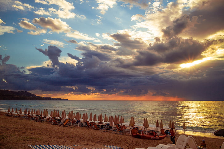 günbatımı, Calabria, plaj, İtalya, Yaz, Deniz, tiren