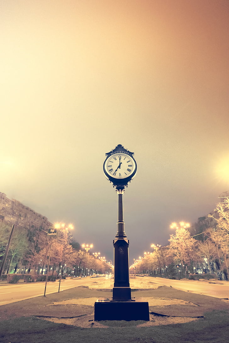 clock, time, bucharest, time clock, minute, hour, white