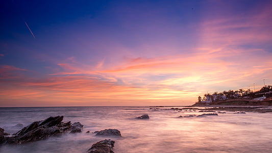solnedgång, stranden hype, mijas costa, Malaga, Andalusien, Costa del sol, Calahonda