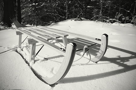slide, winter, snow, wooden sled, cold, winter sports, sleigh ride