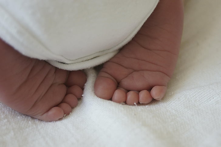 dziecko, stopy, ładny, dziecko, noworodka, człowieka, życie