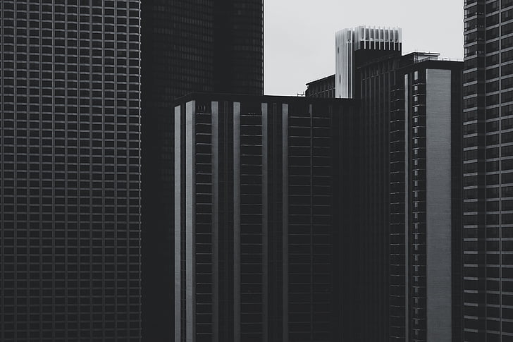 grattacieli, bianco e nero, città, nero, bianco, costruzione, architettura