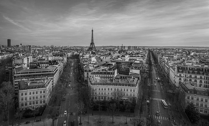 črno-bel, mesta, Francija, Pariz, potovanja, arhitektura, oblak - nebo