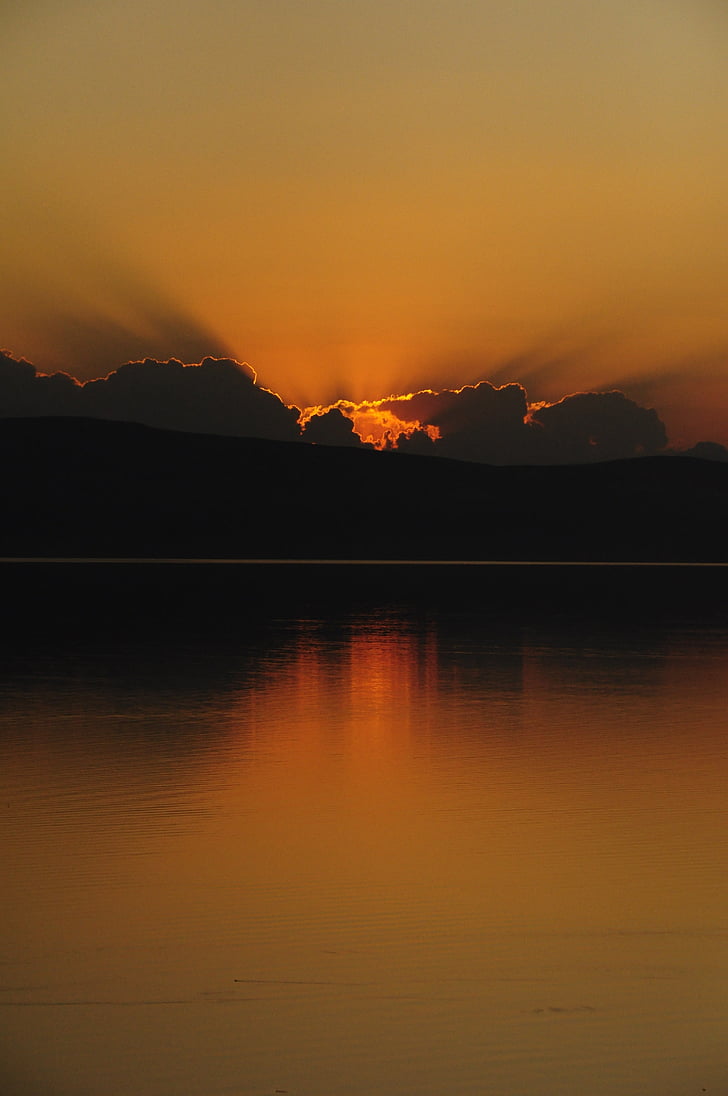 matahari terbenam, lebih, pemandangan, air Makedonia, Makedonia, awan, surga