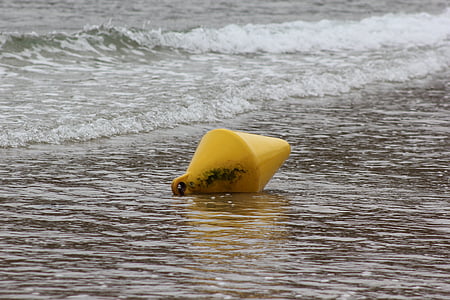 buoy, sand, sea, beach, yellow
