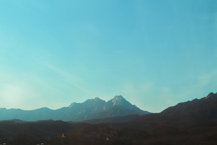silhouette, photo, mountain, ranges, blue, sky, mountains