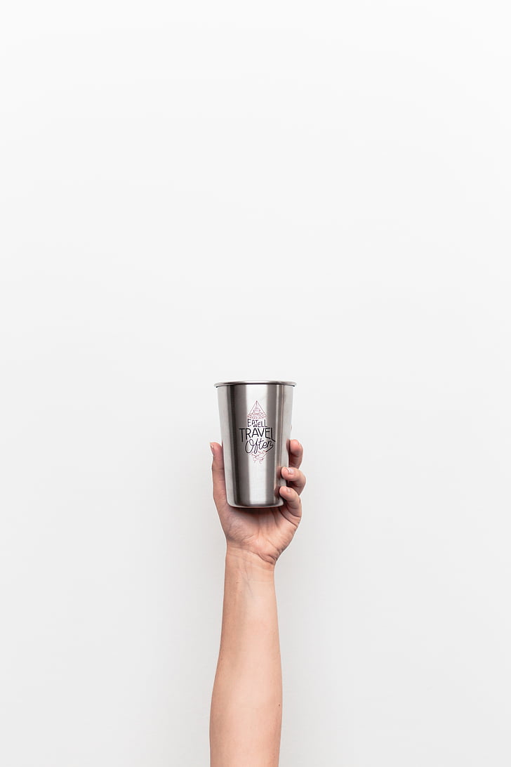 white, background, bottle, mug, cup, travel, hand