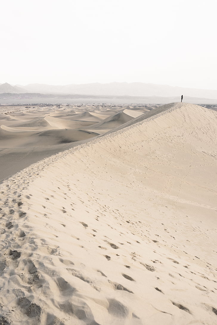 personsa, stående, sand, Dune, ørkenen, grå, himmelen