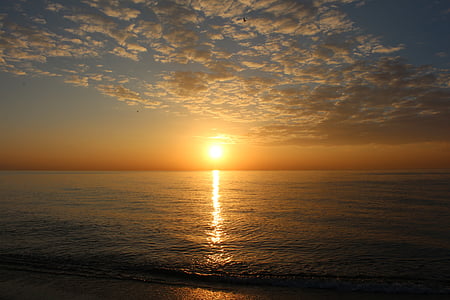 Sonnenuntergang, Meer, Spanien, Strand, Marke, Landschaft, Wolken