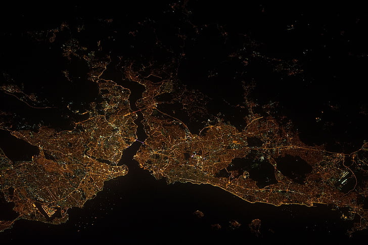Panorama, zemlja, Istanbul, Turska, noć, svjetla, grad