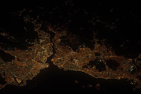 panorama, earth, istanbul, turkey, night, lights, city