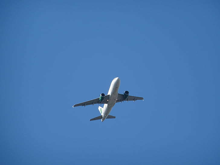 lietadlo sky blue, cestujúci stroj, Štart, odchod, letectve, letecká spoločnosť, krídlo