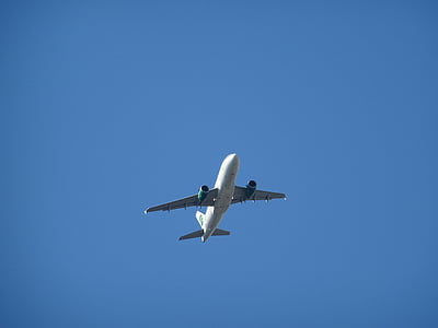 plane sky blue, passenger machine, start, departure, aviation, airline, wing