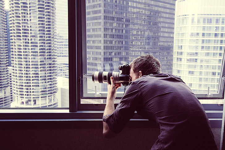 fotograaf, fotografie, venster, schieten, nemen van foto 's, Chicago, skyline
