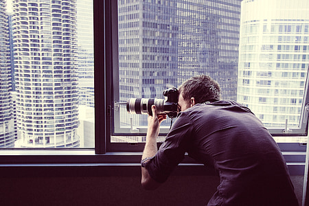 valokuvaaja, valokuvaus, ikkuna, Ammunta, ottaa kuvia, Chicago, Skyline