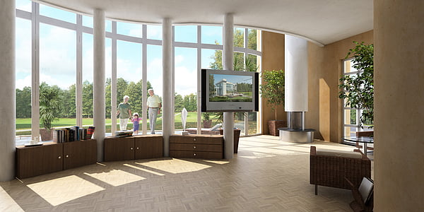 interieur, Villa, weergave, visualisatie, het platform, visualization 3d, architecturale visualisatie