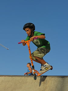 scooter, kid, stunt, jumping, half pipe, jump, sport