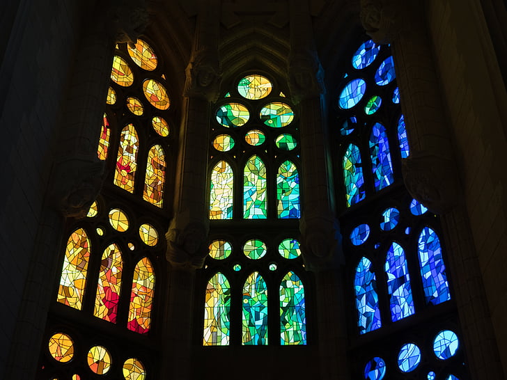 Vitražas langas, katedra, Sagrada familia, Barselona, Katalonija, Architektūra, bažnyčia