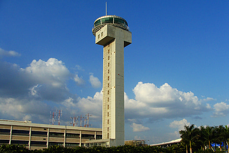 ATC-tower, flygplats, Bangalore, Indien, kontroll, trafik, luft